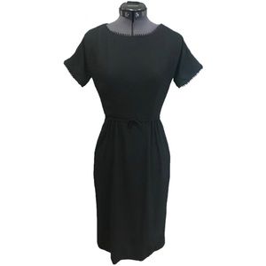 Vintage 1940s 1950s gothic mourning funeral little black dress bow XS XXS 00 0